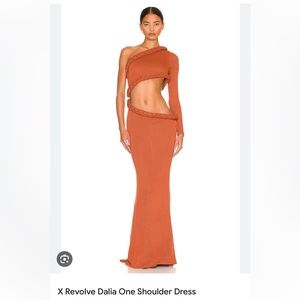 Bronx and Banco x Revolve Dalia one shoulder knit dress in rust